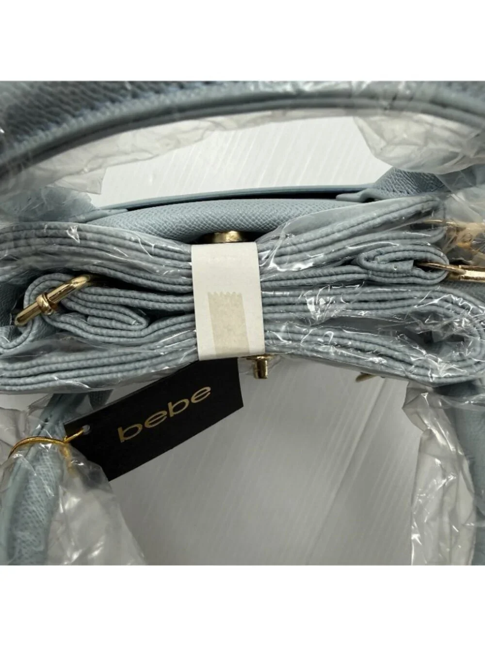 Bebe Los Angeles Evie Satchel NWT Light Blue Gold Hardware Crossbody Bag Work